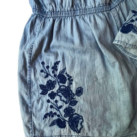 Mossimo Chambray Sleeveless Romper Floral Blue Embroidery Women’s M COASTAL - Picture 5 of 9